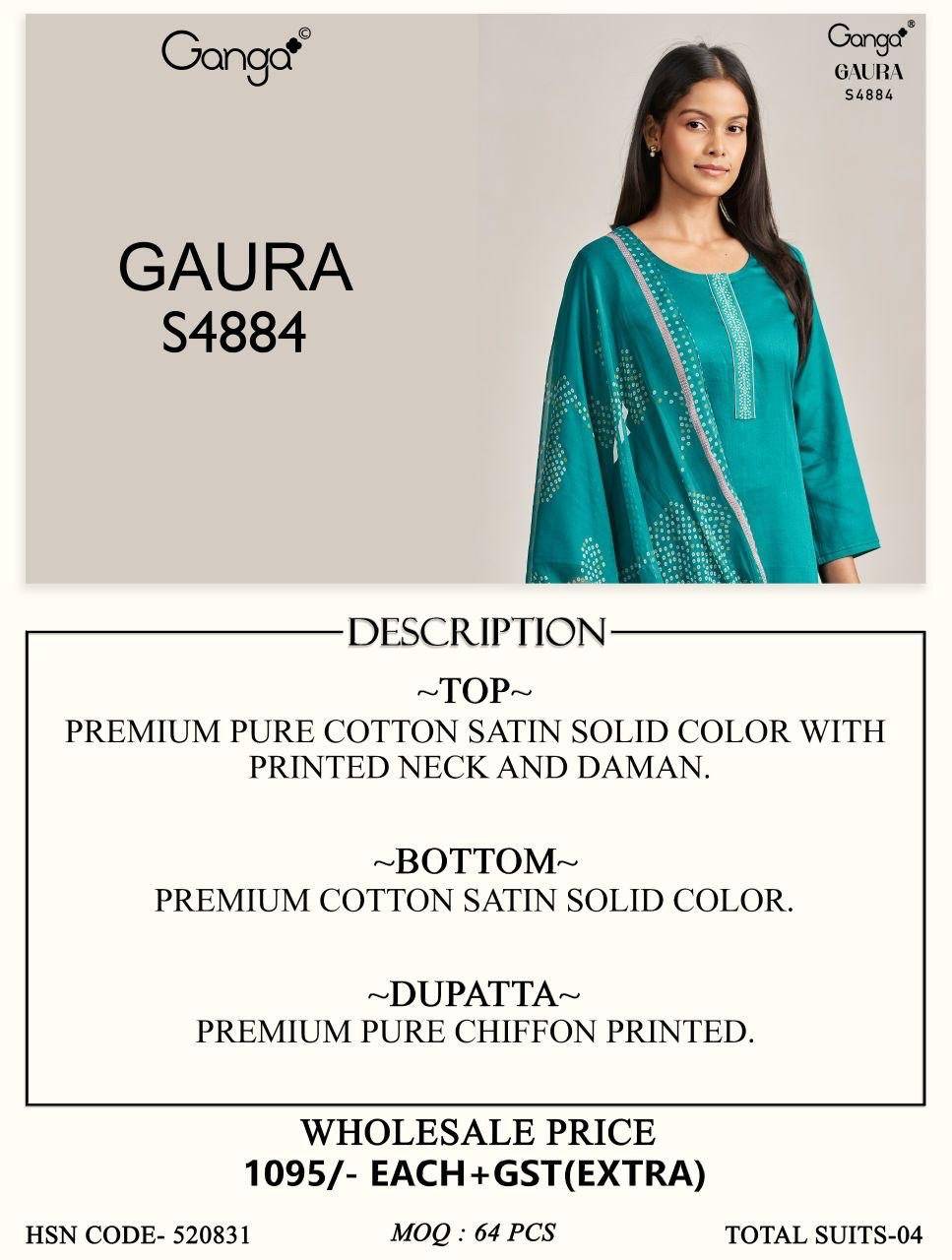 GAURA 4884 by GANGA Fashion 4884 a TO 4884 d SERIES Stylish Beautiful Colourful PREMIUM PURE COTTON Dresses At Wholesale Price